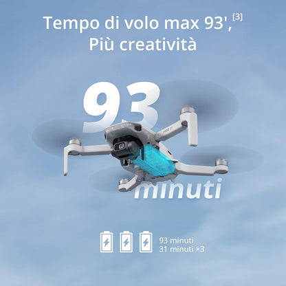 DJI Mini 4K Fly More Combo, Drone per adulti, Fotocamera 4K HD, < 249 g, stabilizzatore 3 assi, trasmissione video 10 km, Return automatico, 3 Batterie per tempo di volo max 93', QuickShots