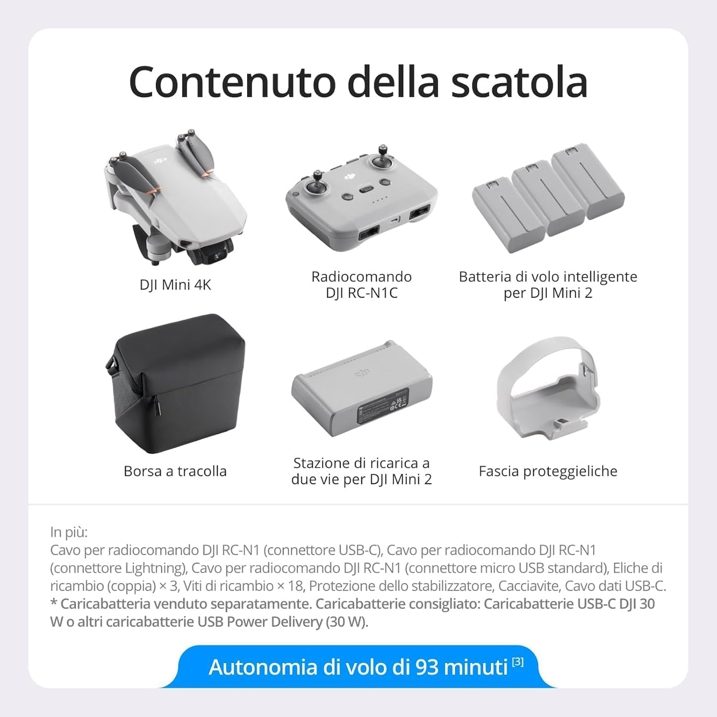 DJI Mini 4K Fly More Combo, Drone per adulti, Fotocamera 4K HD, < 249 g, stabilizzatore 3 assi, trasmissione video 10 km, Return automatico, 3 Batterie per tempo di volo max 93', QuickShots