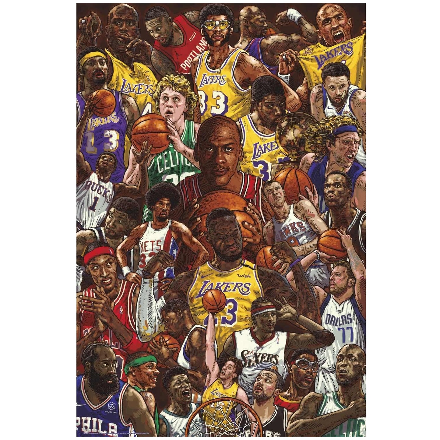 Maxi Poster Sport: Basketball (Superstars) NBA Basket da Parete Incorniciabile 91x61 cm Carta Lucida Licenza Ufficiale