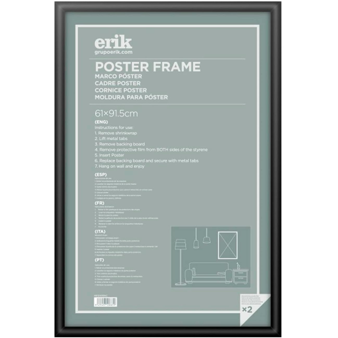 Grupo Erik: Cornice Poster 61 x 91,5 cm Nero Bombata da parete grande, in legno MDF Curvo , Cornice per Maglia da Calcio, Cornice per quadri grandi