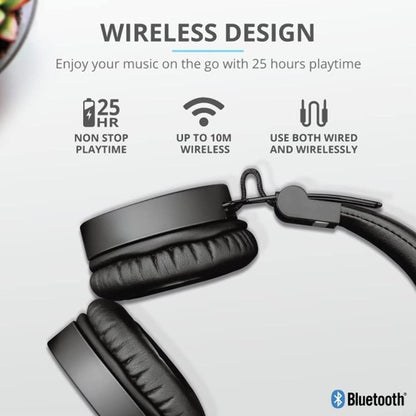 Trust Tones Cuffie Bluetooth Senza Fili Wireless Pieghevoli Smartphone Pc Nera