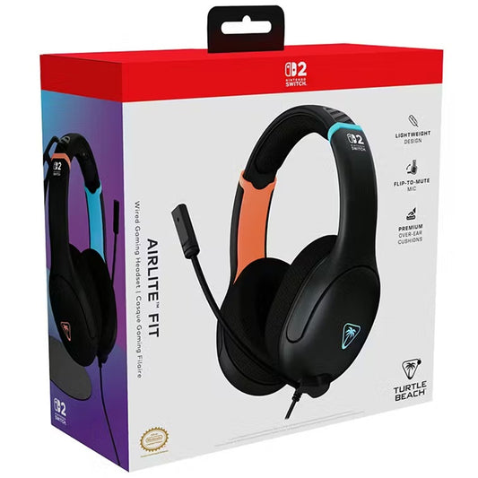 TURTLE BEACH Airlite™ Fit Cuffie da gioco Wired Gaming per Nintendo Switch 1 e 2 (Charcoal Black) Microfono flip-and-mute, padiglioni auricolari dal comfort superiore, licenza ufficiale per tutti i Nintendo Switch