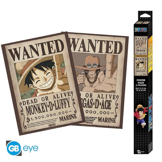 ABYSTYLE (ONE PIECE) SET 2 CHIBI POSTER: "WANTED LUFFY & ACE" (52X38) "GB EYE"