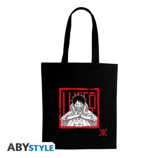 ABYstyle: ONE PIECE (Luffy) Nero e Rosso - Tote Bag - Shopping Bag - Borsa in tessuto con manici