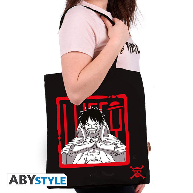 ABYstyle: ONE PIECE (Luffy) Nero e Rosso - Tote Bag - Shopping Bag - Borsa in tessuto con manici