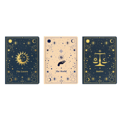 Astrale (The Lovers, Justice, World) Set 3 Quaderni A6 per Appunti: Bullet Journal Puntinato, a Righe e a Pagine Bianche con Copertina Flessibile, 64 Pagine ciascuno