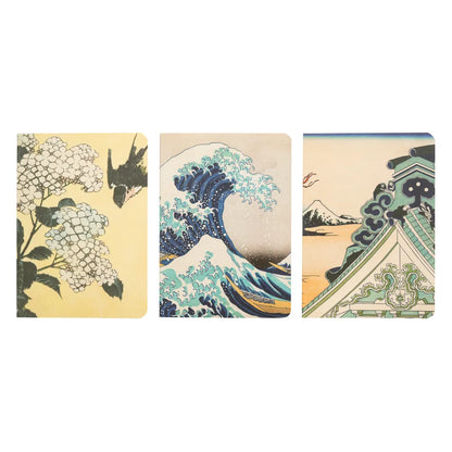 Hokusai (La grande onda) Set 3 Quaderni A6 per Appunti: Bullet Journal Puntinato, a Righe e a Pagine Bianche con Copertina Flessibile, 64 Pagine ciascuno (Preoreder)