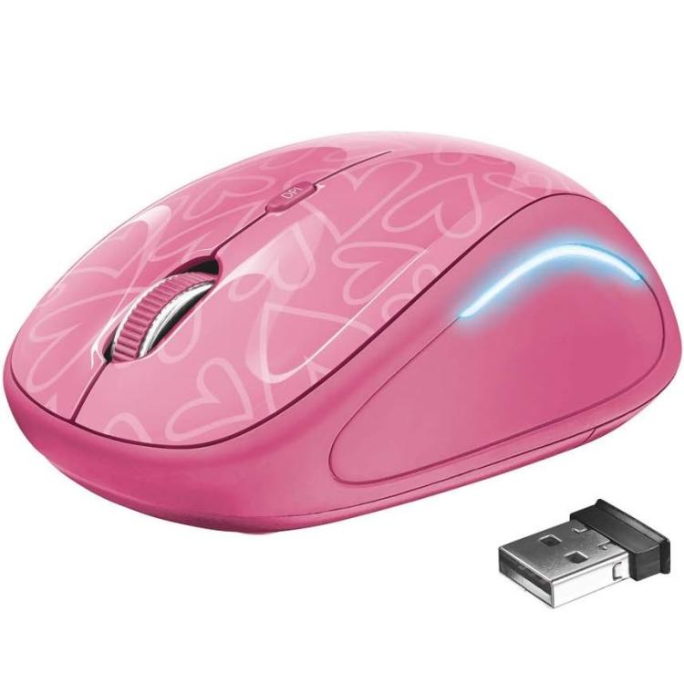 Trust Yvi Fx Rosa Wireless Mouse Illuminato Led Ambidestro Ottico Pc Mac 1600Dpi