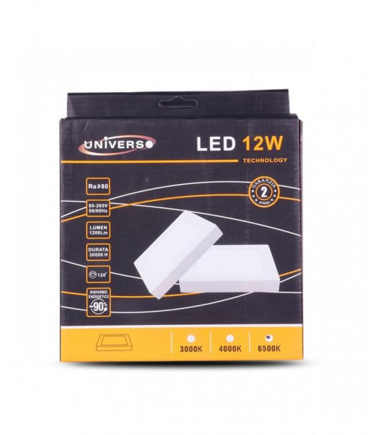 Plafoniera Esterno A Led Faretto Faro Pannello Quadrato | 12W Luce Calda 3000K