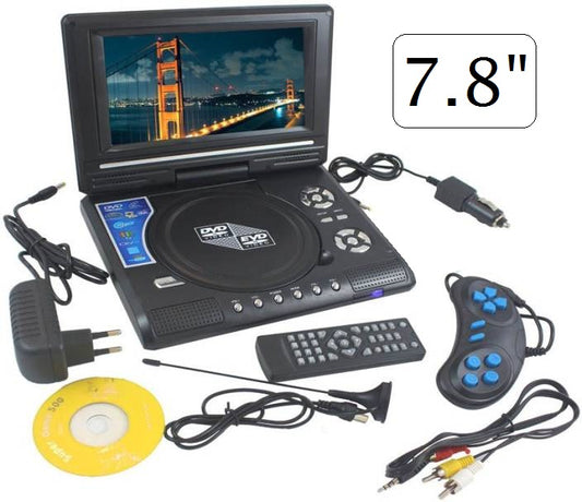 Lettore Dvd Portatile 7.8 Pollici Lcd Dvx Video Cd Mp4 Tv Foto Joystick Giochi