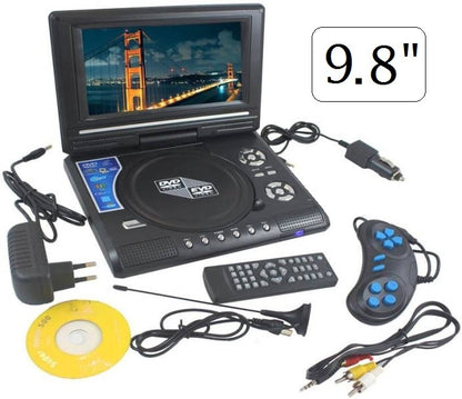 Lettore Dvd Portatile 9.8 Pollici Lcd Dvx Video Cd Mp4 Tv Foto Joystick Giochi