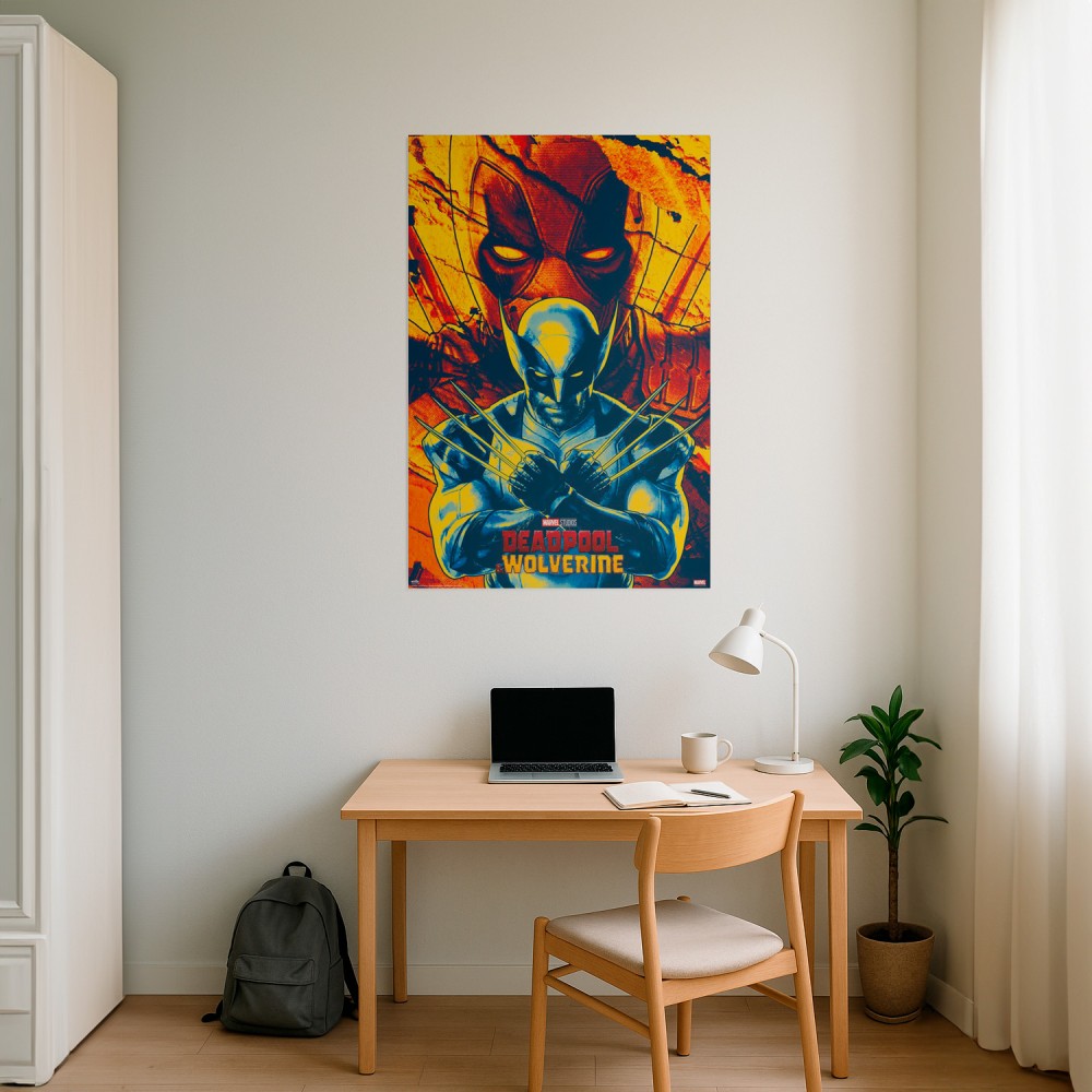Maxi Poster Marvel (Deadpool e Wolverine) a Parete per Cameretta Nerd, Ragazzi, Regalo, Licenza Ufficiale, Incorniciabile 91 x 61 cm