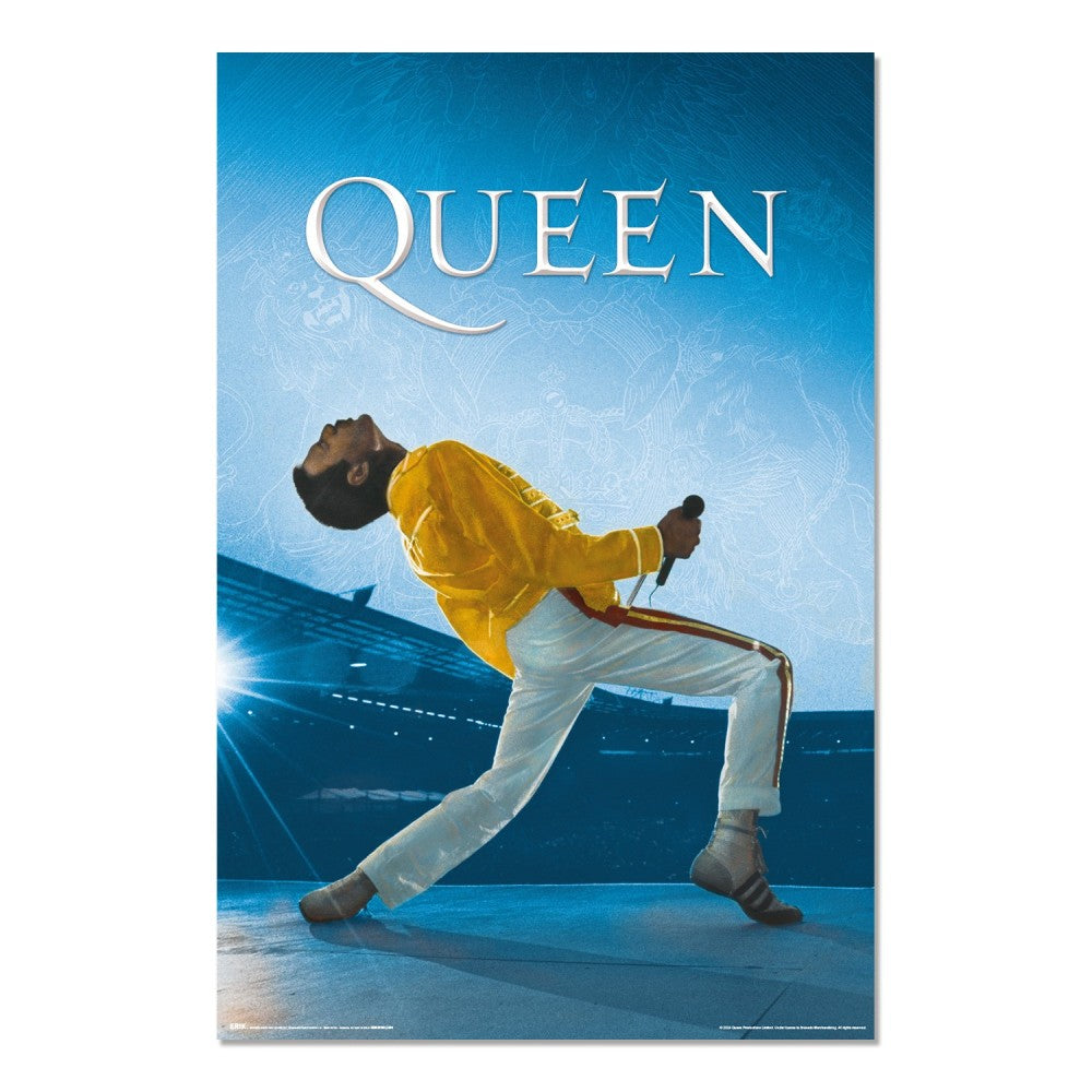 Maxi Poster Rock: Queen (Wembley) in Live Freddy Mercury Incorniciabile 91x61 cm