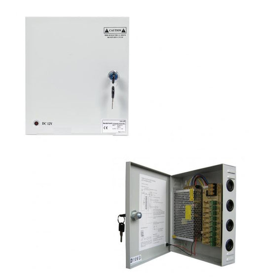 ALIMENTATORE BOX 9 CANALI PER TELECAMERE STABILIZZATO kit CCTV 12V CENTRALINA
