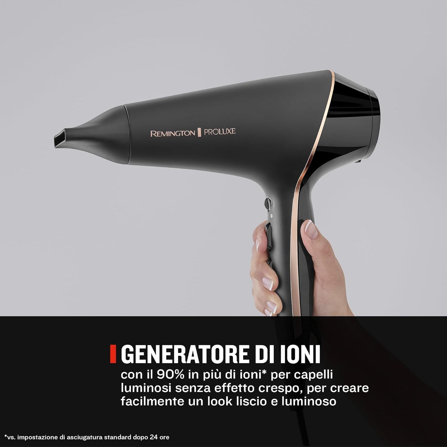 Remington Asciugacapelli Professionale 2400W Tecnologia OPTIheat per Styling di lunga durata - 3 Accessori Styling; Cura ionica; Motore AC anti-crespo, Phon Proluxe Midnight Edition AC9140B