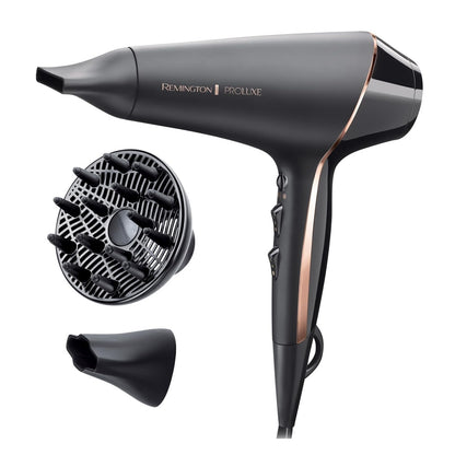 Remington Asciugacapelli Professionale 2400W Tecnologia OPTIheat per Styling di lunga durata - 3 Accessori Styling; Cura ionica; Motore AC anti-crespo, Phon Proluxe Midnight Edition AC9140B
