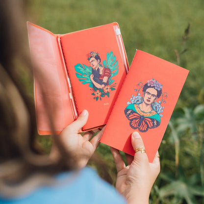 Taccuino "Frida Kahlo" Diario Personale Viaggio 2 Quaderni Sostituibili: Bullet Journal Puntinato e a Righe 160 pag