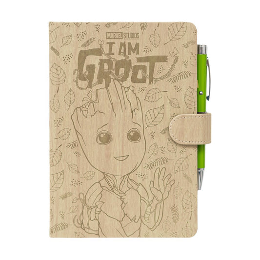 Marvel Groot - Taccuino A5 e Penna - Quaderno Appunti Pagine Bianche con Penna Proiettore a Pile, Copertina Rigida, Tasca Espandibile e Segnalibro | Diario Personale (192 Pagine) - Idea Regalo Gadget Guardian Galaxy