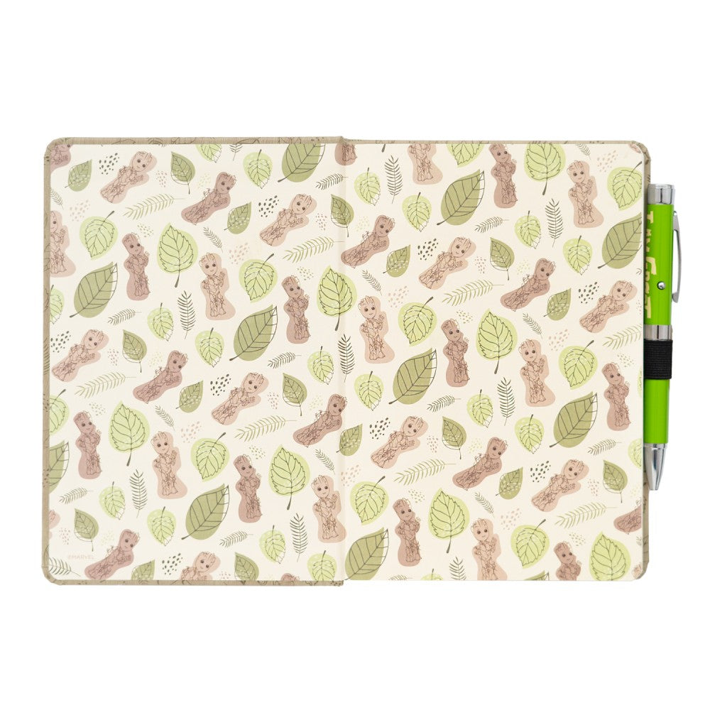 Marvel Groot - Taccuino A5 e Penna - Quaderno Appunti Pagine Bianche con Penna Proiettore a Pile, Copertina Rigida, Tasca Espandibile e Segnalibro | Diario Personale (192 Pagine) - Idea Regalo Gadget Guardian Galaxy
