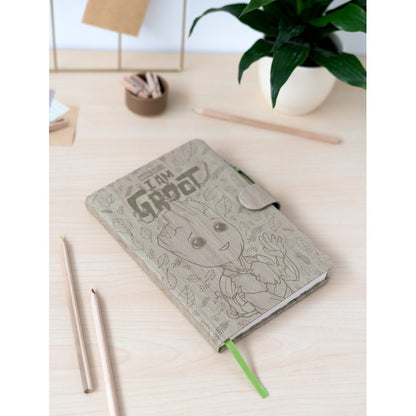 Marvel Groot - Taccuino A5 e Penna - Quaderno Appunti Pagine Bianche con Penna Proiettore a Pile, Copertina Rigida, Tasca Espandibile e Segnalibro | Diario Personale (192 Pagine) - Idea Regalo Gadget Guardian Galaxy