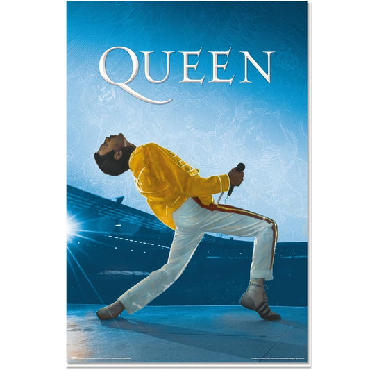 Maxi Poster Rock: Queen (Wembley) in Live Freddy Mercury Incorniciabile 91x61 cm