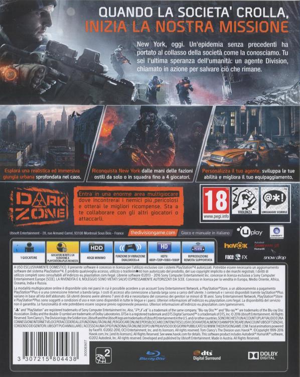 Tom Clancy's The Division Ps4 Gioco Playstation 4 Gioco Italiano Pal Sigillato