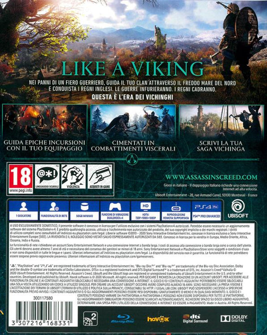 ASSASSIN'S CREED VALHALLA PS4 GIOCO ITALIANO PLAYSTATION 4 VIDEOGIOCO PAL ITA