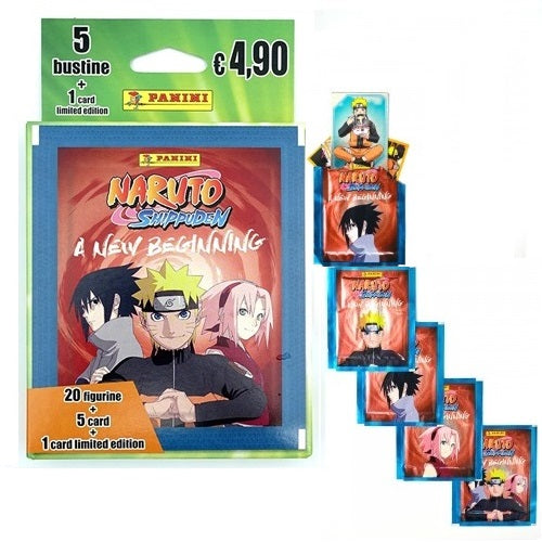 Naruto Shippuden Sticker Panini Ecoblister 5 Bustine + 5 Card + 1 Card Limited