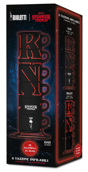 Bialetti Set da 6 Tazzine Impilabili Stranger Things Fluorescenti - Serie Netflix