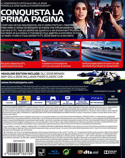 F1 2018 - Headline Edition Ps4 Videogioco Italiano Formula 1 Playstation 4 2019