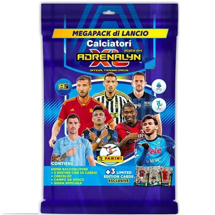 CALCIATORI PANINI ADRENALYN XL 2023-2024 MEGA PACK ALBUM + 5 BUSTINE 30 CARD