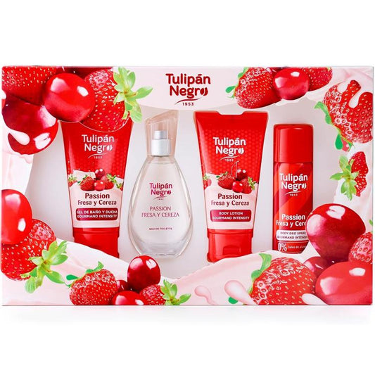 Tulipan Negro Sweet Fragola Confezione 4Pz Profumo Bagnoschiuma Deo Crema Corpo