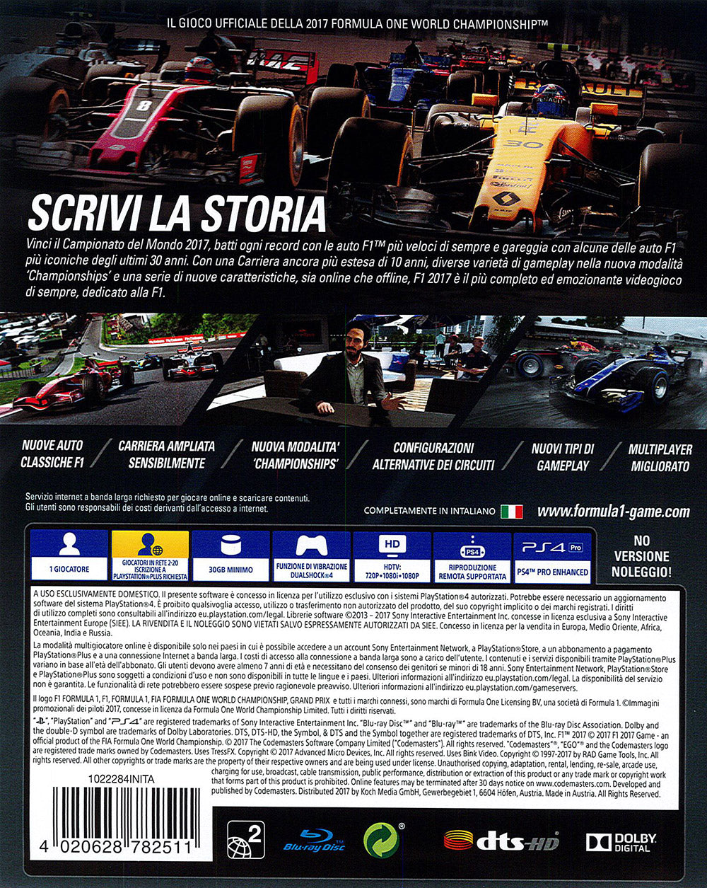 F1 2017 Standard Edition Ps4 Videogioco Formula 1 Play Station 4 Italiano 2018