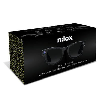 Nilox Occhiali Smart Video con Fotocamera 8MP, Registrazione Full HD UV400, Audio Open-Ear, Lenti Intercambiabili Trasparenti e Solari, Filtro Luce Blu, Autonomia Fino a 18 Ore