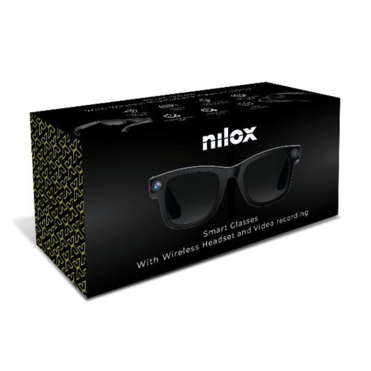 Nilox Occhiali Smart Video con Fotocamera 8MP, Registrazione Full HD UV400, Audio Open-Ear, Lenti Intercambiabili Trasparenti e Solari, Filtro Luce Blu, Autonomia Fino a 18 Ore