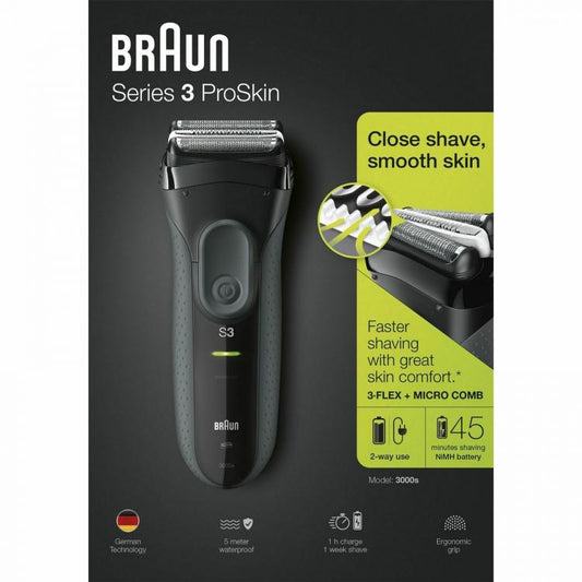 BRAUN RASOIO ELETTRICO SR3 PROSKIN 3000S RICARICABILE DISPLAY LED REGOLA BARBA