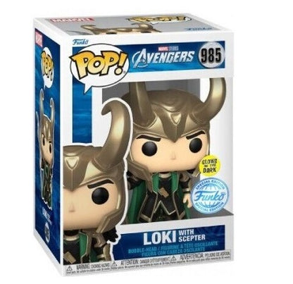 Funko Pop ! Marvel Avengers - Loki W/ Helmet Scepter (985) Special Glow Figure