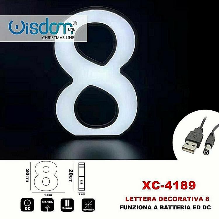 Numero 8 Led Decorativa Luminosa A Batterie Natalizia Per Addobbi Luce Bianca