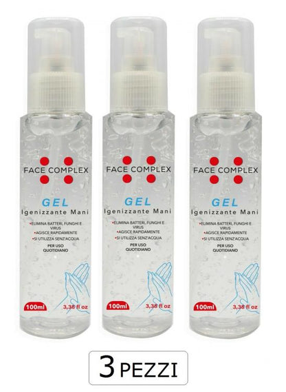 3pz -GEL IGIENIZZANTE MANI TIPO DISINFETTANTE FACE COMPLEX 3 X 100ML - 300ML