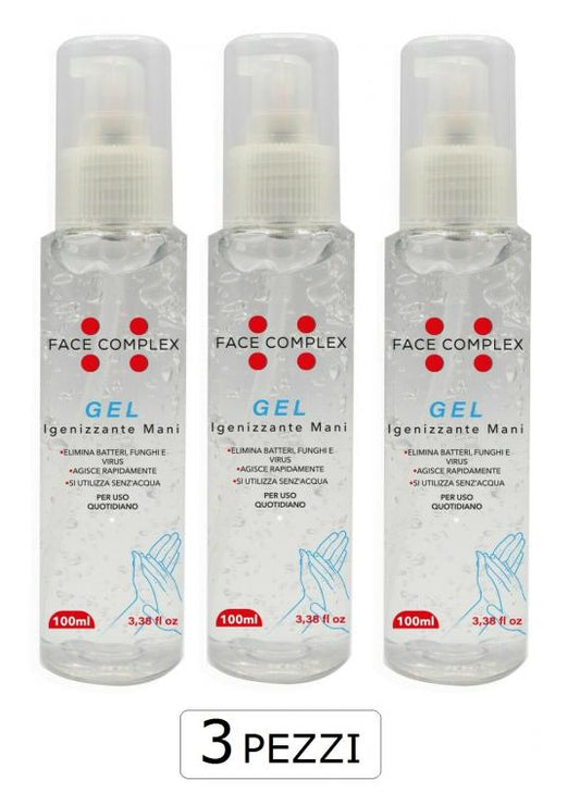 3pz -GEL IGIENIZZANTE MANI TIPO DISINFETTANTE FACE COMPLEX 3 X 100ML - 300ML