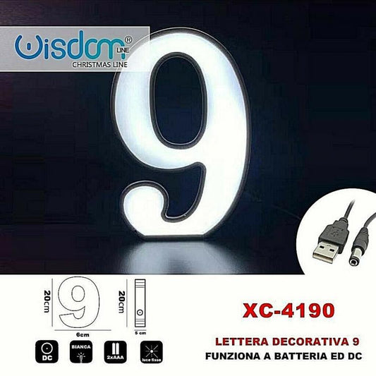 Numero 9 Led Decorativa Luminosa A Batterie Natalizia Per Addobbi Luce Bianca