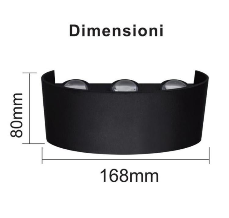APPLIQUE A PARETE LED NERO 18W LUCE CALDA 3000K INT/ESTERNO UP&DOWN IMPERMEABILE