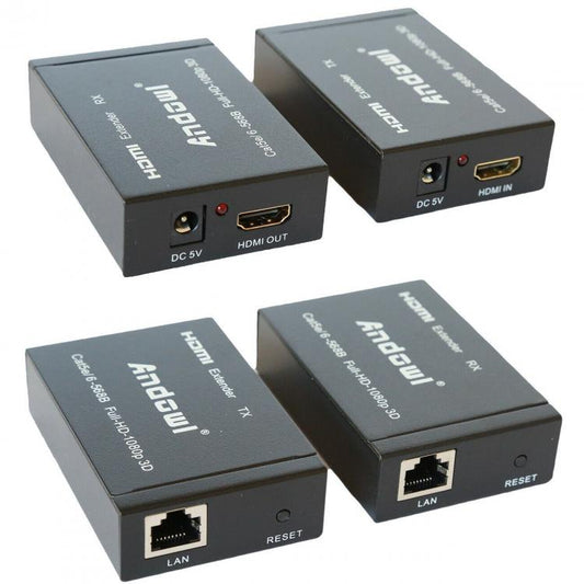 COPPIA HDMI EXTENDER ETHERNET CAVO DI RETE LAN OVER CAT5E CAT6 60 METRI 1080P 3D