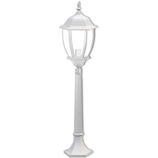 Lampione Da Giardino Terra 87Cm Lanterna Vetro E27 Luce Esterno Alluminio Bianco