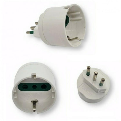 5pz ADATTATORE SPINA PICCOLA 10A S11 CON PRESA SHUKO BIANCO ITALIA 1500W |XC5038