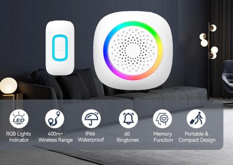 CAMPANELLO SENZA FILI DIGITALE WIRELESS DOORBELL KIT IP44 PORTE PER CASA UFFICIO