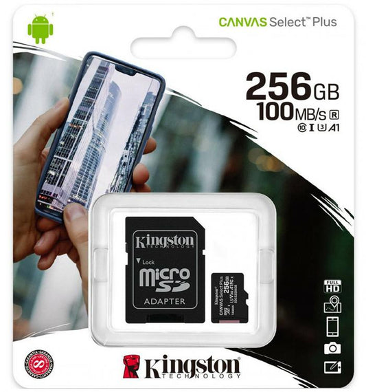 Kingston Micro Sd 256Gb + Adattatore Canvas Plus Sdcs2 32Gb Classe 10 100Mb/S