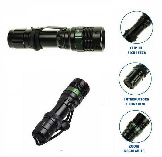 Torcia 100000 Lumen Tattica Militare Led Batteria Ricaricabile Zoom Metallo Mini