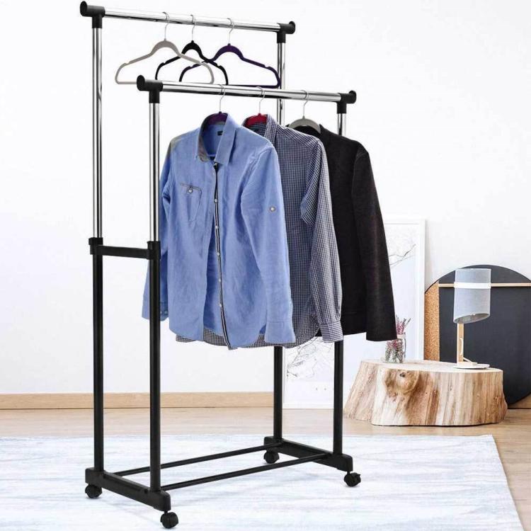 Stand Appendiabiti Doppio Con Ruote Stender Regolabile In Altezza 80X40X160 Cm