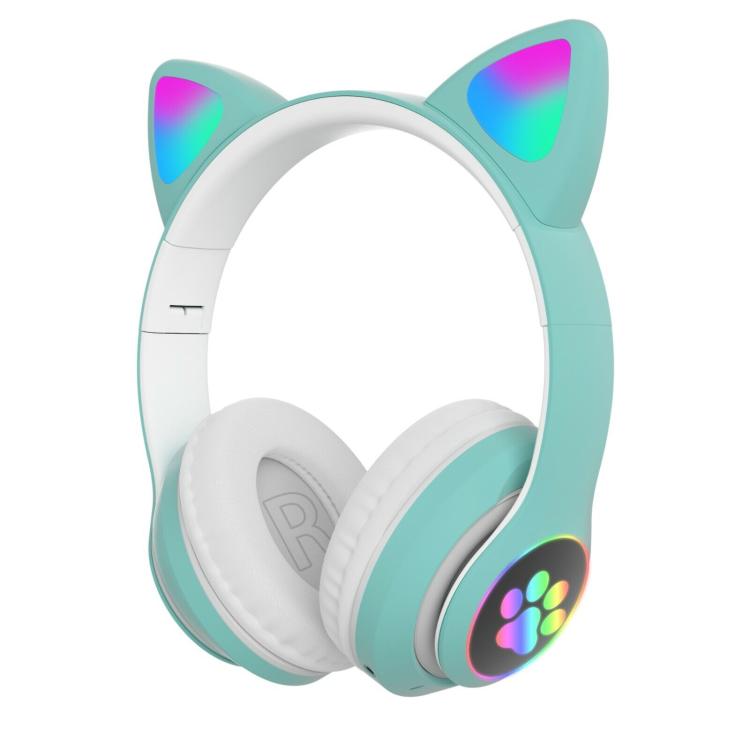 CUFFIE GATTO BLUETOOTH WIRELESS GAMING AURICOLARE LED IPHONE SMARTPHONE - VERDE